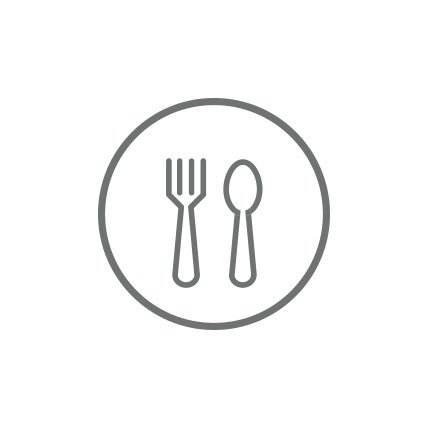 A rendering of a fork and spoon on a plate.