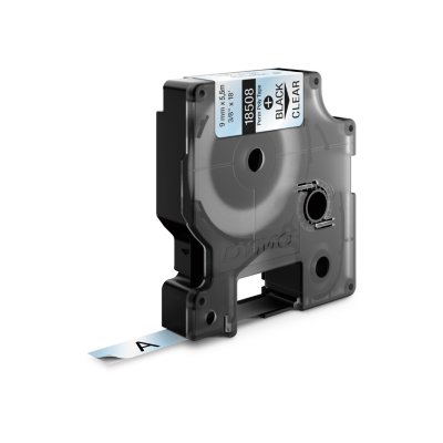 ملصقات البوليستر الدائم الصناعية من DYMO، مقاس 3/8 بوصة، أسود وشفاف